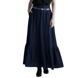 Ann Taylor Navy Flowing Midi Skirt